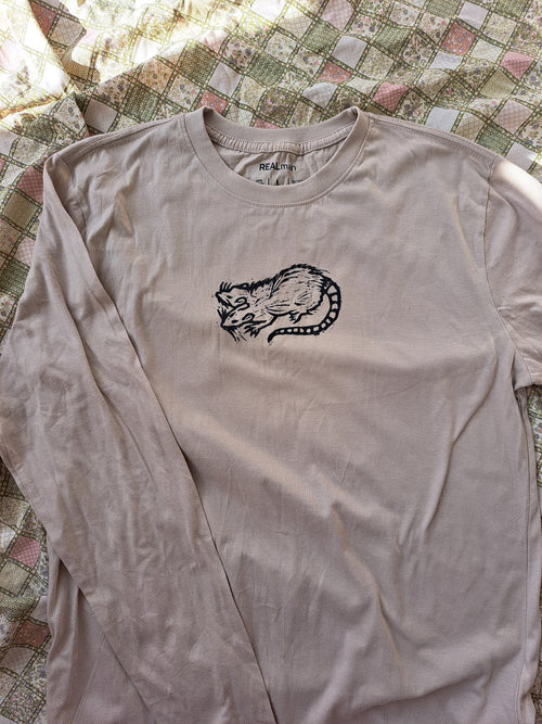 Lino print 2 headed rat, long sleeve, size LARGE