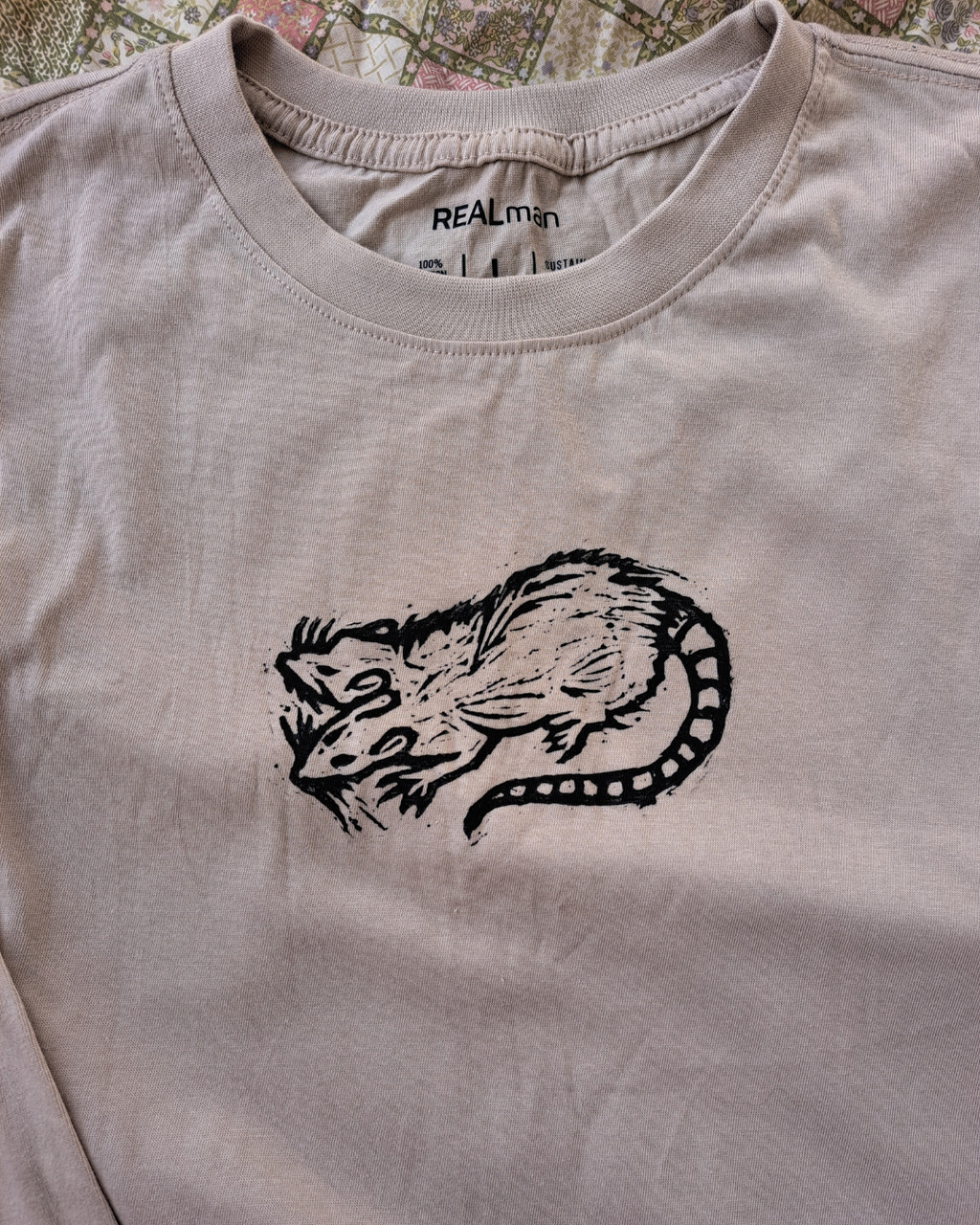 Lino print 2 headed rat, long sleeve, size LARGE