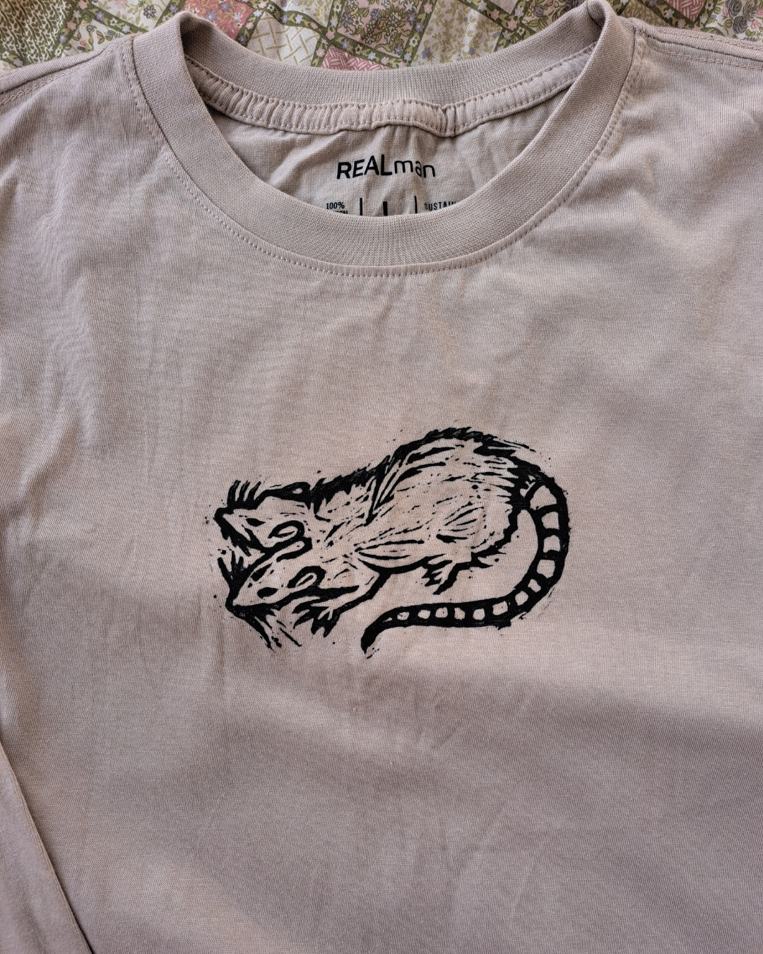 Lino print 2 headed rat, long sleeve, size LARGE