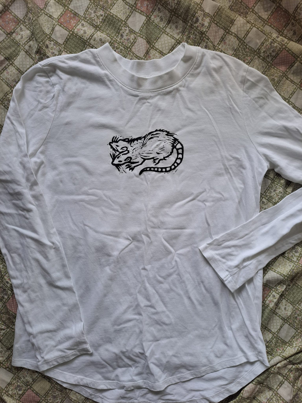 Lino print 2-headed rat long sleeve top MEDIUM