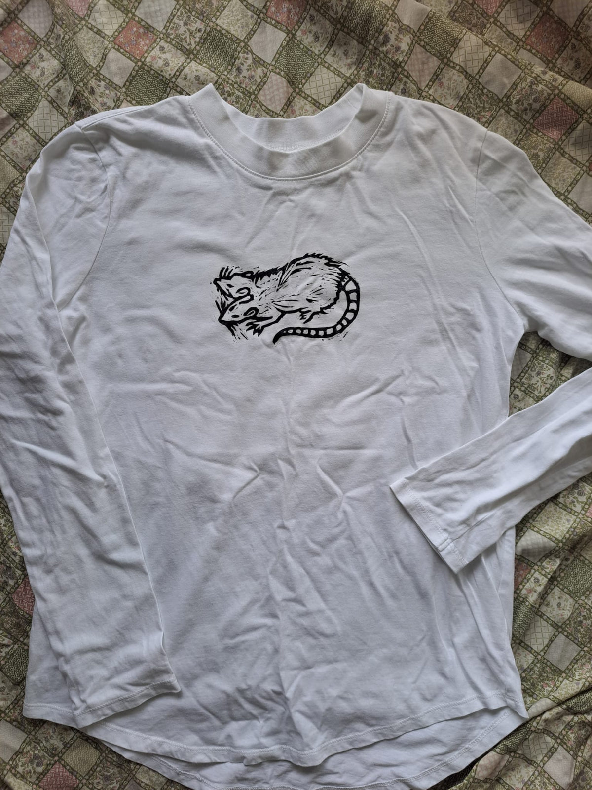 Lino print 2-headed rat long sleeve top MEDIUM