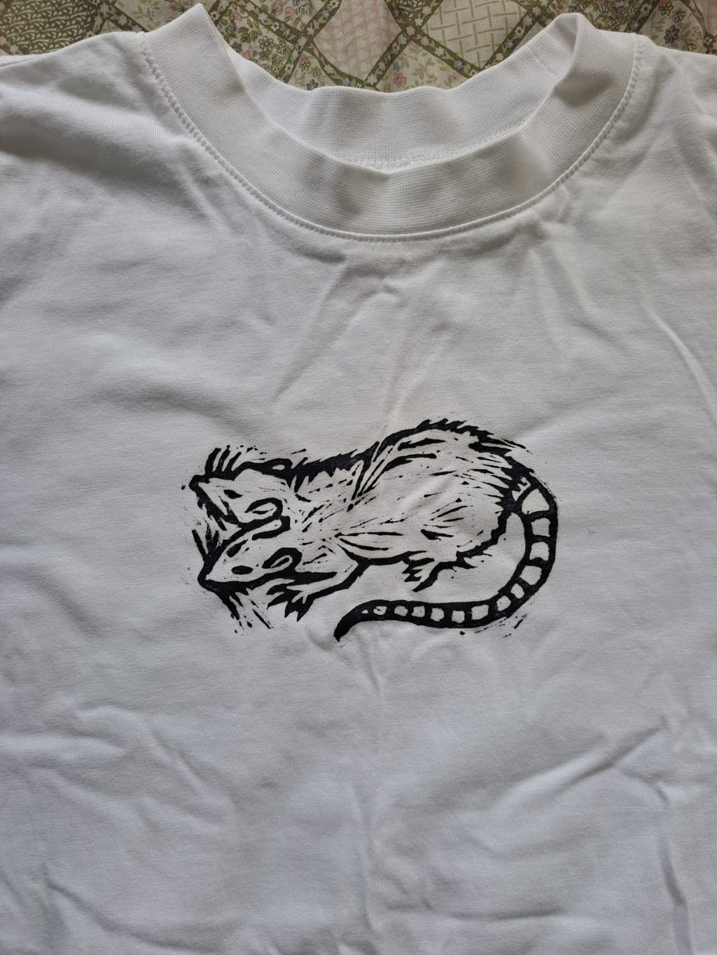 Lino print 2-headed rat long sleeve top MEDIUM