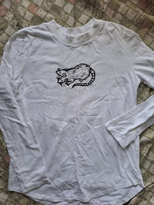 Lino print 2-headed rat long sleeve top MEDIUM